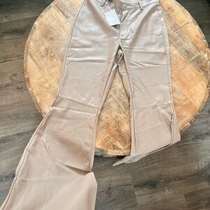 NWT Stylish Tan Pleather Flared Pants